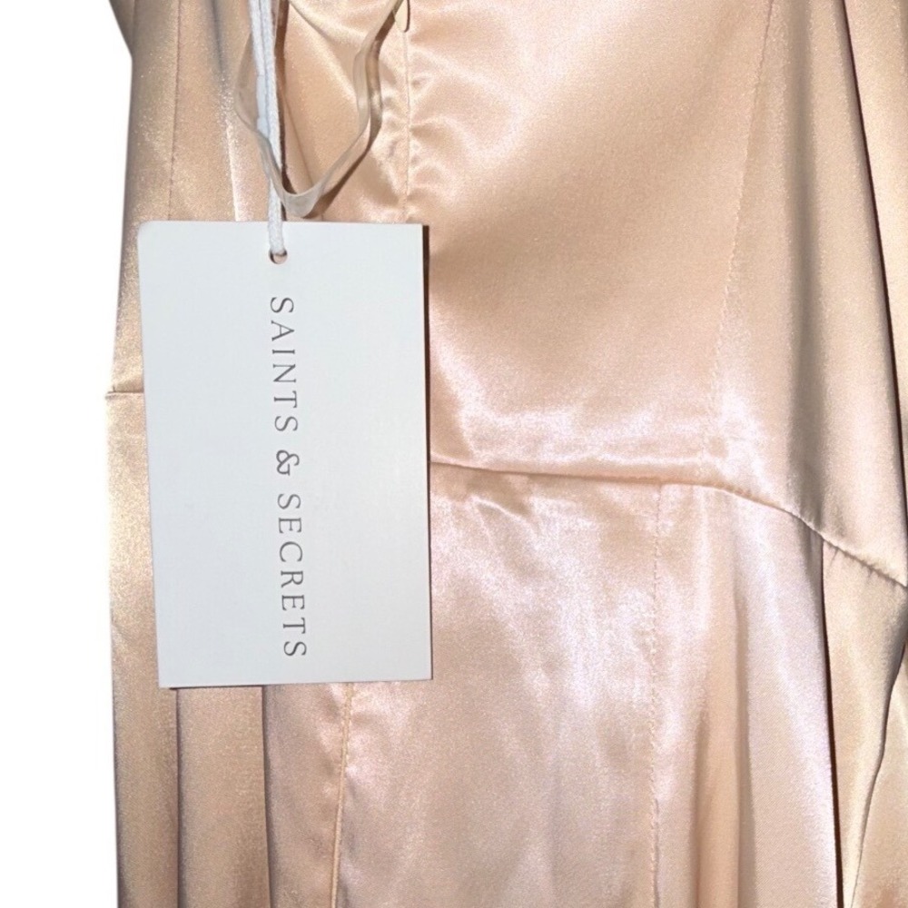 Saints & Secrets Champagne Satin Halter Ruffle Midi Dress CM6090D NWT Small - Picture 4 of 7